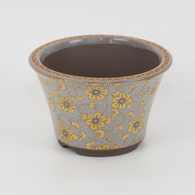 盆栽鉢 九谷焼 白粒鉄仙 4号 幅12.5cm×高さ7.8cm 陶器鉢 陶器 ミニ盆栽 ミニミニ クレマチス 白色 山野草 植木鉢 絵付け 丸反型鉢 盆栽妙拍卖