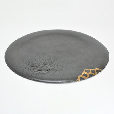 盆栽鉢 作家物 金彩絵付け黒皿 伊藤光伸作 幅28cm×高さ0.5cm 陶器拍卖