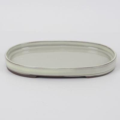 盆栽鉢 萬古焼 小判水石 クリーム 6号 幅18.5cm×奥行12.2cm×高2cm 陶器 受け皿 ミニ盆栽 盆栽鉢 盆栽妙拍卖