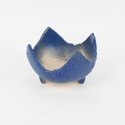 盆栽鉢 萬古焼 ブルー 3.5号 花型 幅10.5cm×高7cm 陶器 ミニ盆栽盆栽 苔玉鉢 コケ 盆栽妙拍卖
