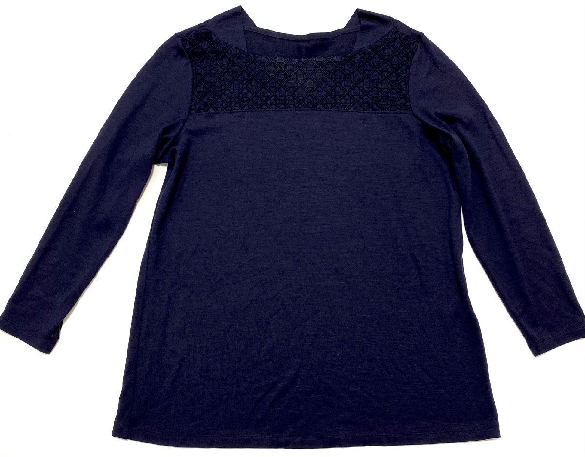 極美品 CECI OU CELA セシオセラ トップス カットソー ブラウス 長袖 スクエアネック ネイビー レディース size40 レース 上品 シンプル拍卖
