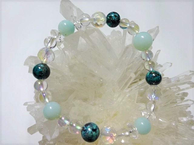 パワーストーンブレスレット アマゾナイト・クリソコラ・アクアオーラ・水晶16㎝ 西091拍卖