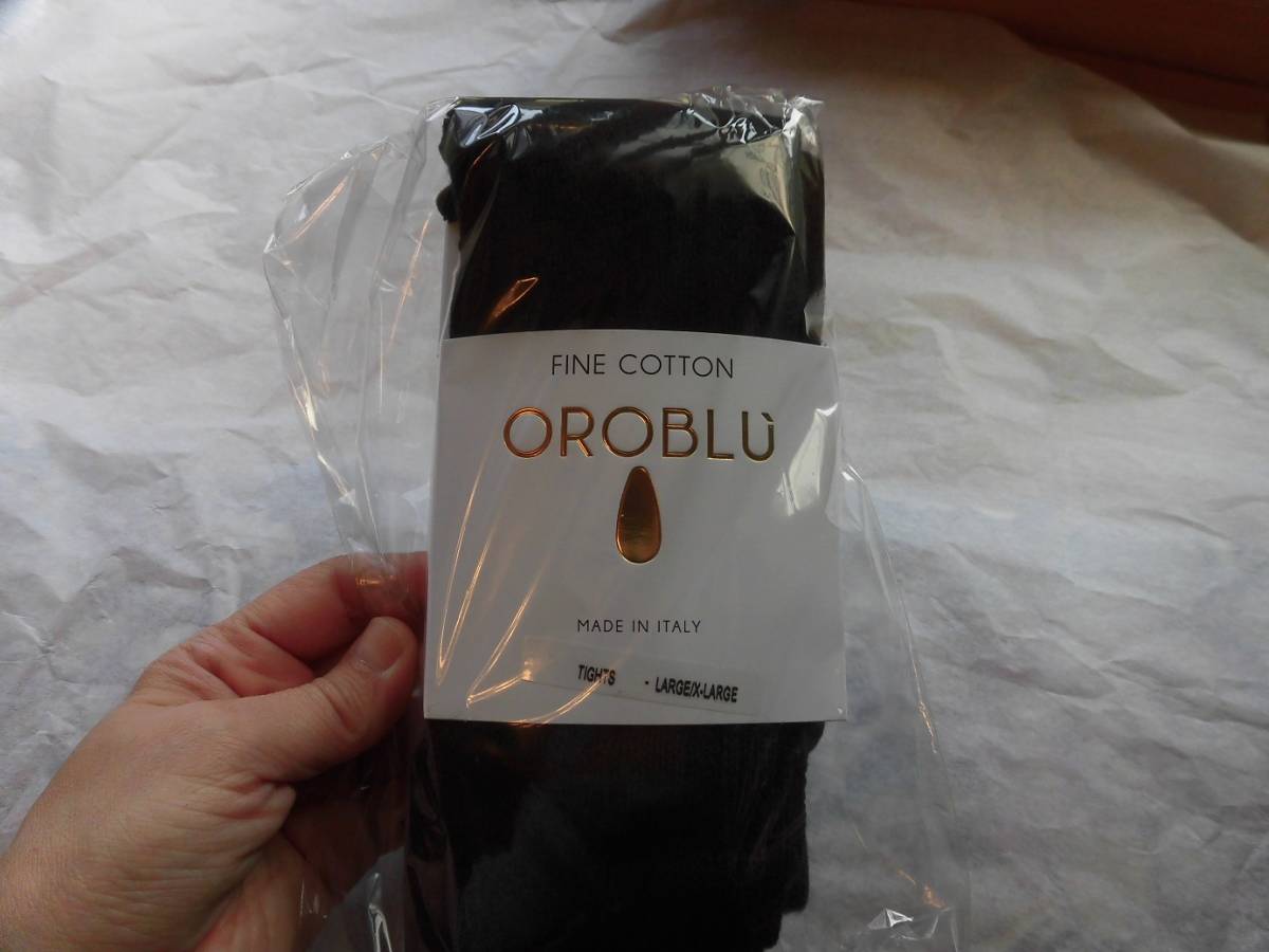 オロブル、OROBLU、FINE COTTON 綿主体 タイツ 厚手 黒 海外サイズL/XL拍卖
