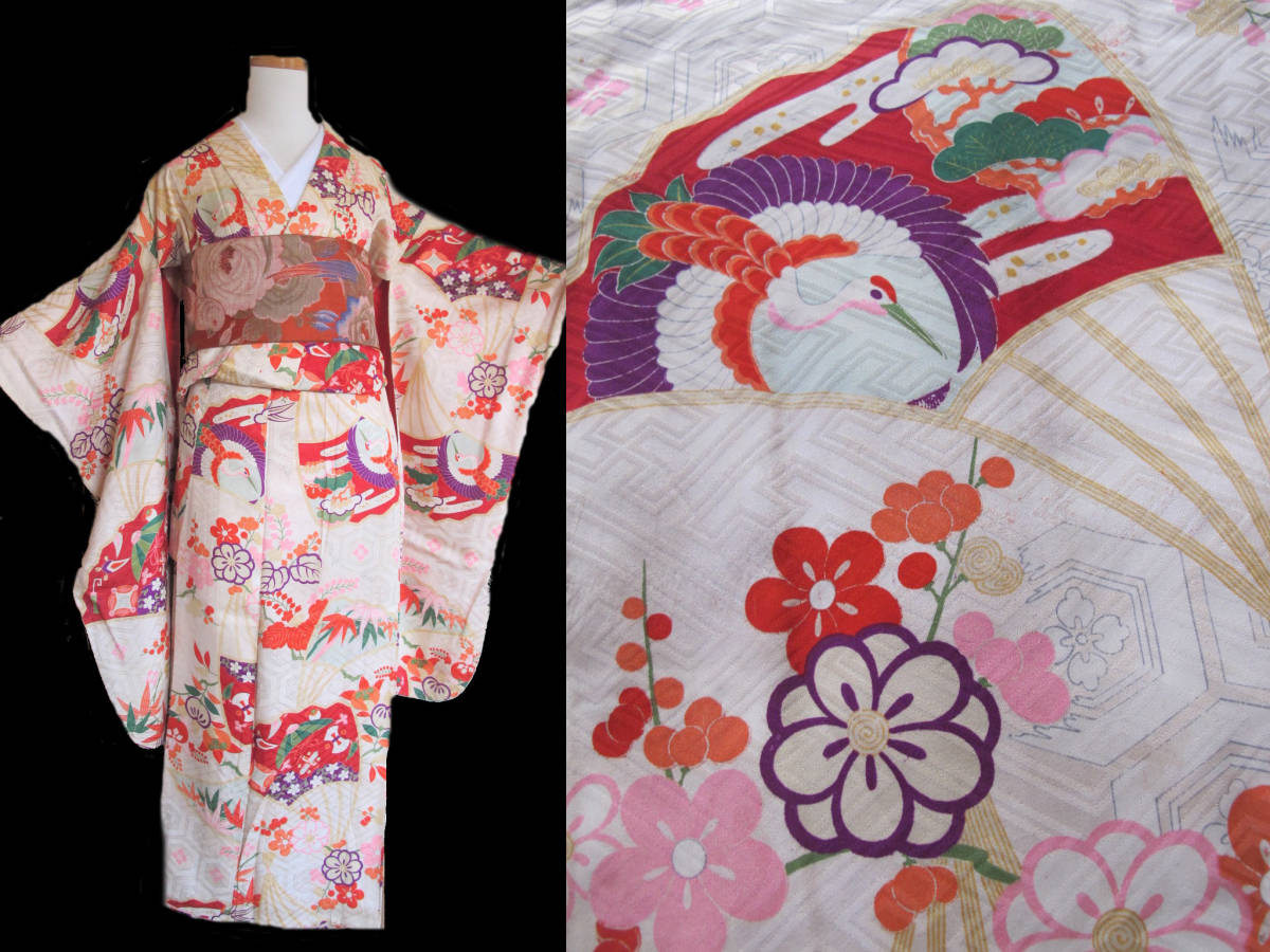 清楚 吉祥紋様 アンティーク白振袖 紋綸子拍卖