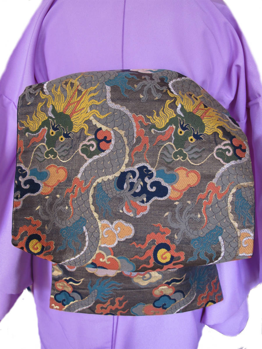 大陸調 双龍のアンティーク名古屋帯 唐織 玉虫織拍卖