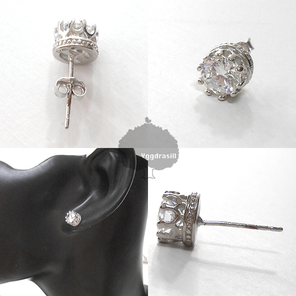 YGG★新品 クラウン 王冠 ラインストーン ワンポイント ピアス シルバー925 SV925 1個 メンズ拍卖