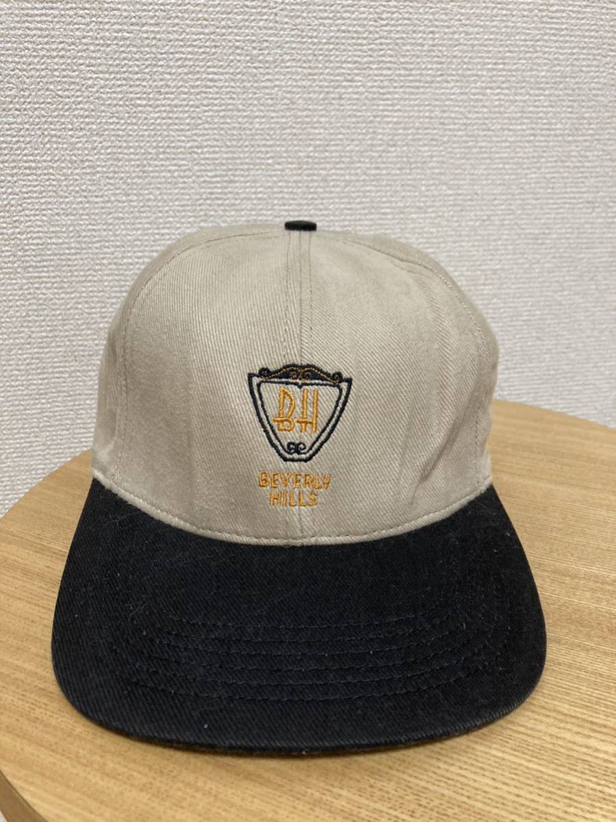 80's 90's USAヴィンテージ BH BEVERLY HILLS ビバリーヒルズ 2トーンキャップ 帽子キャップ USA製 ベージュ×黒 90年代拍卖