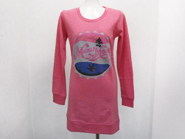 TTU ミッキー王冠長袖Tシャツ トレーナーワンピース 桃ピンク 女性レディースM / ロンTeeディズニー スウェット拍卖