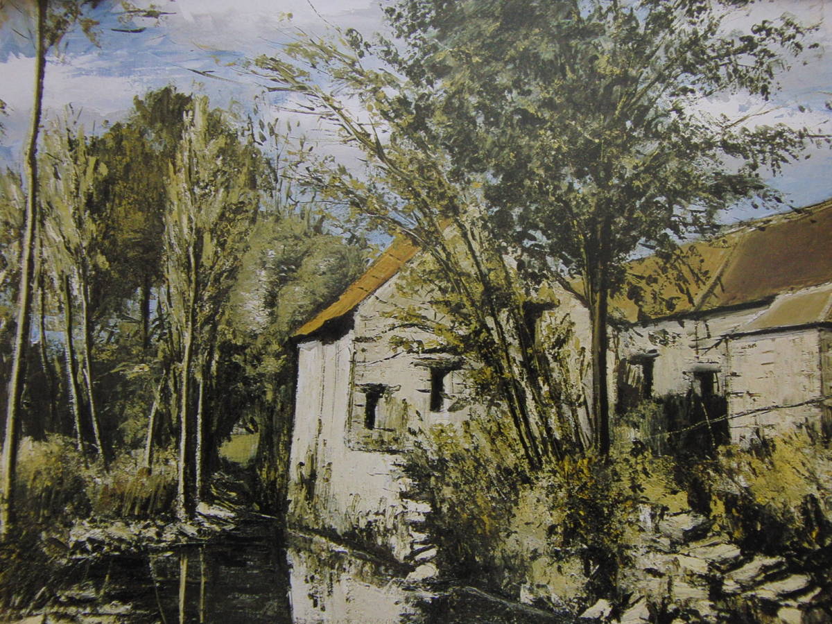 ベルナール・ビュッフェ「La maison du sous-bois」希少画集の額装画、人気作品、オーダーマット付・日本製新品額入り、Bernard Buffet拍卖