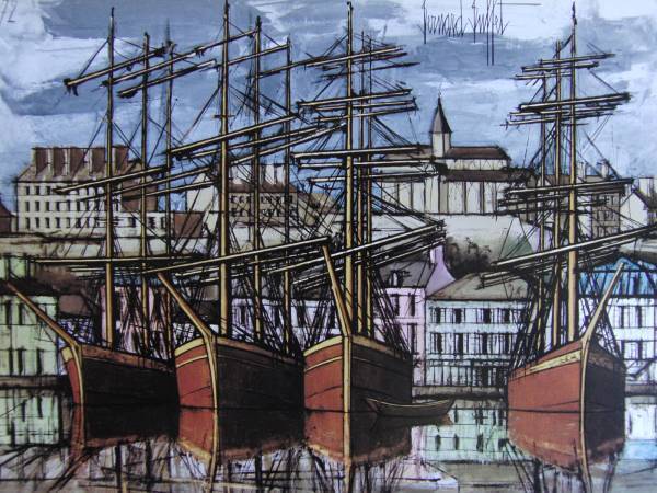 ベルナール・ビュッフェ「Granville」希少画集の額装画、人気作品、オーダーマット付・日本製新品額入り、Bernard Buffet拍卖