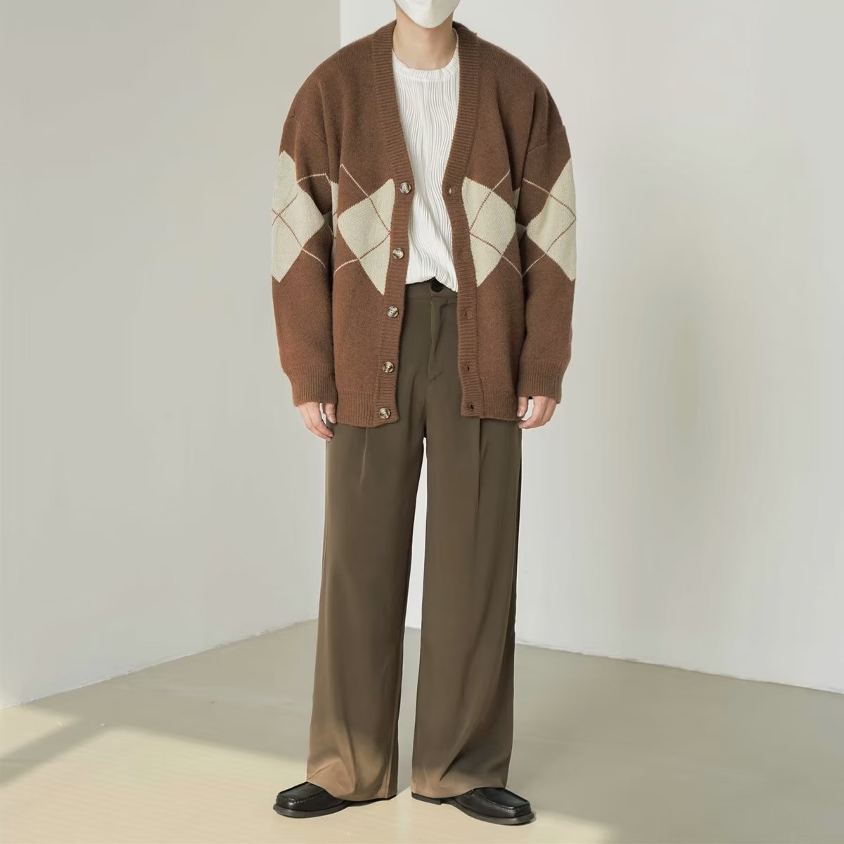 CJM1324★メンズモデル セーター ジャケット 秋 冬 厚手 ゆったり カジュアル ニット カーディガン チェック セーター拍卖