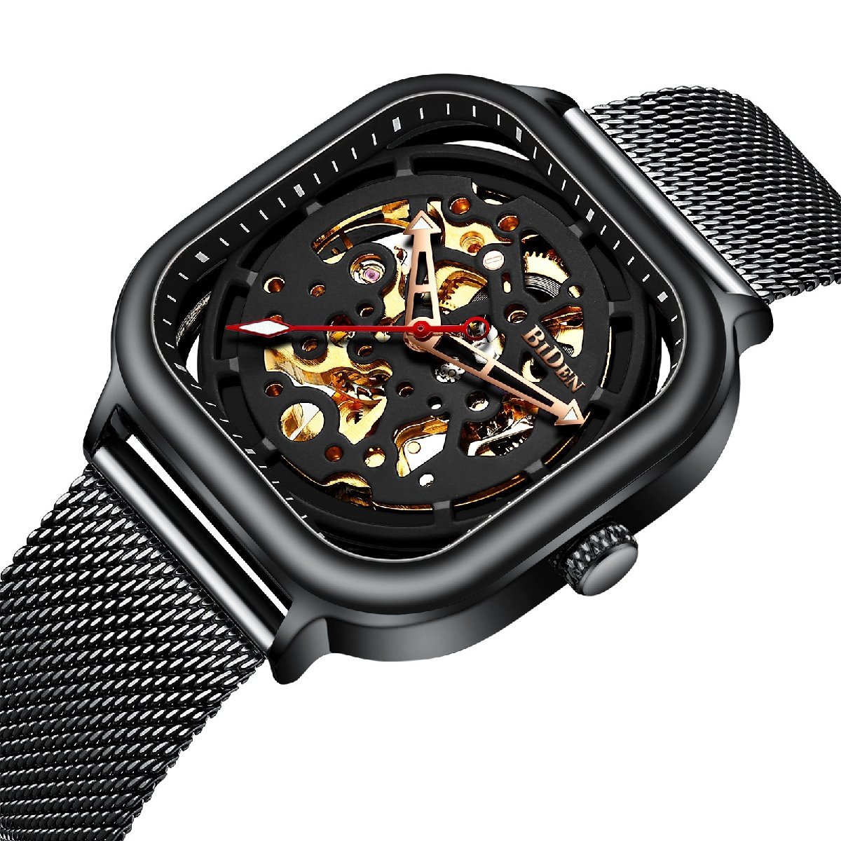 ZPT103★メンズ高級腕時計 機械式 自動巻き 希少 紳士ウォッチ 夜光 watch 30M防水 スケルトンデザイン スクエア カジュアル ブラック拍卖