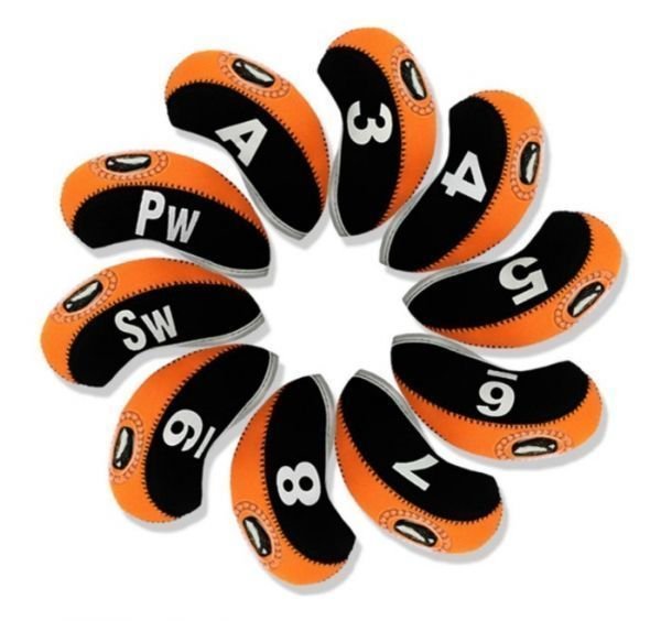 LHK3126★窓付き+番手数字付き アイアンカバー オレンジ 10枚セット』 ゴルフ クラブ ヘッドカバー 保護 コンペ 景品 プレゼン拍卖