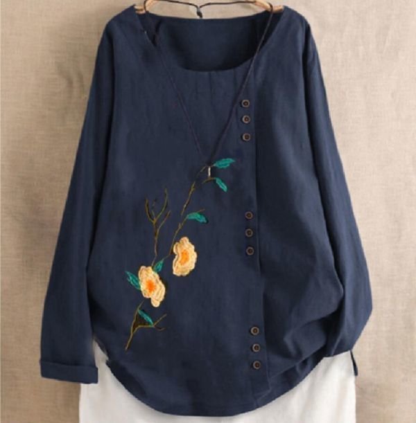 PYD2387★M-4XLサイズ♪ル ブラウスシャゃれ 普段着 長袖 チュ秋新作 カジュアツ 大きいサイズ 綿麻 ゆったり プリン切り替え おしニック拍卖