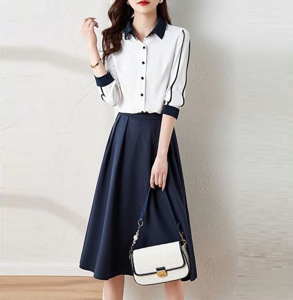 PYD2400★S-2XLサイレ ブラウス トップス ロズ♪夏新作 オシャ気質大人 セパレート ワンピース 通勤 ングスカート 2点 セット 入学式拍卖