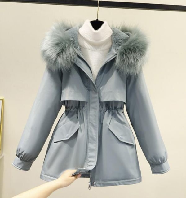 PYD2347★M-2XLサイズ♪秋冬い 防寒 中綿コート 中綿ジャケット フウター 大きいサ 上質 暖かイェイクファーフード付き 中綿 アズ * ブルー拍卖