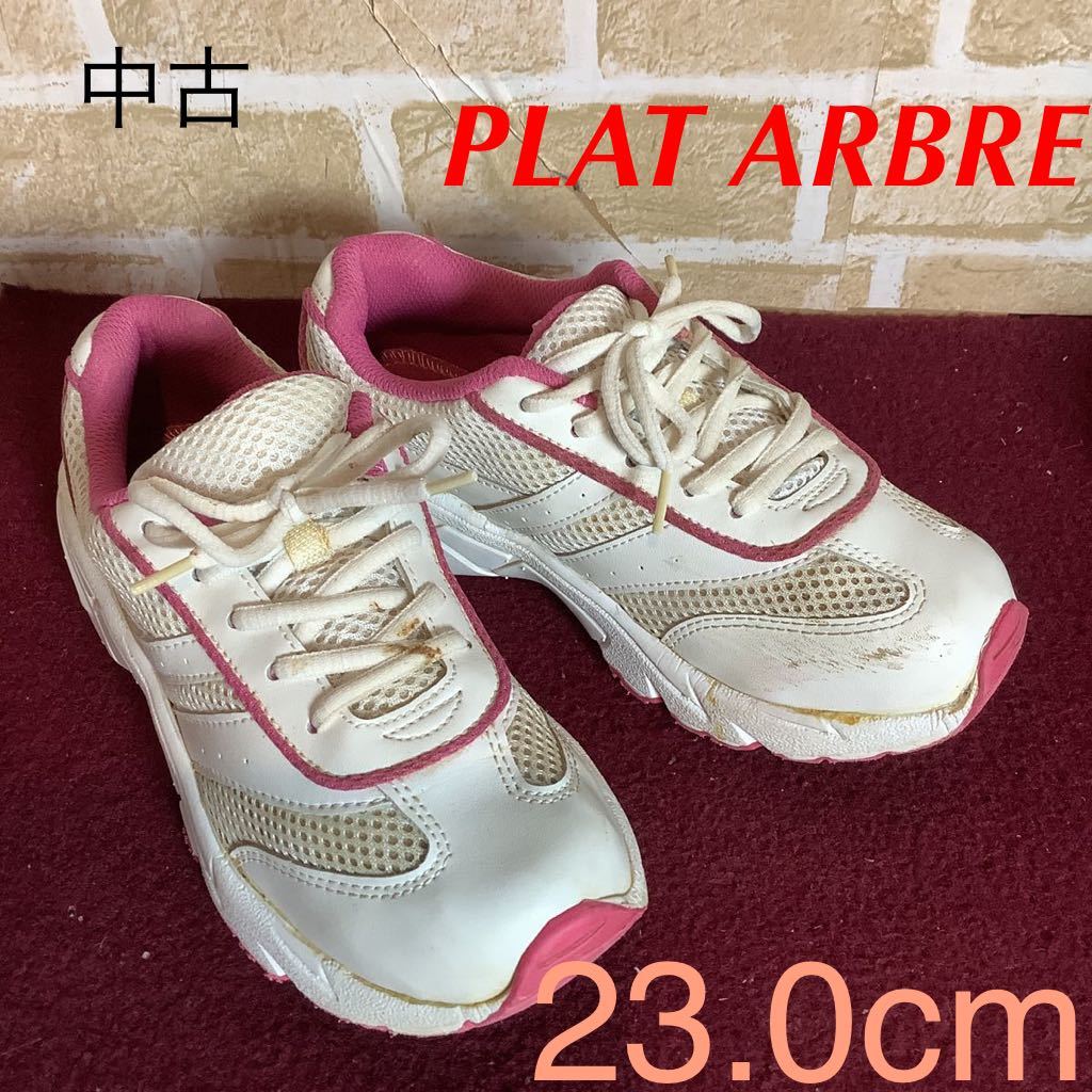 【売り切り!送料無料!】A-297 PLAT ARBRE!スニーカー!23.0cm!白!ピンク!可愛い!通学!学校!スポーツ!ウォーキング!ランニング!汚れあり!中古拍卖