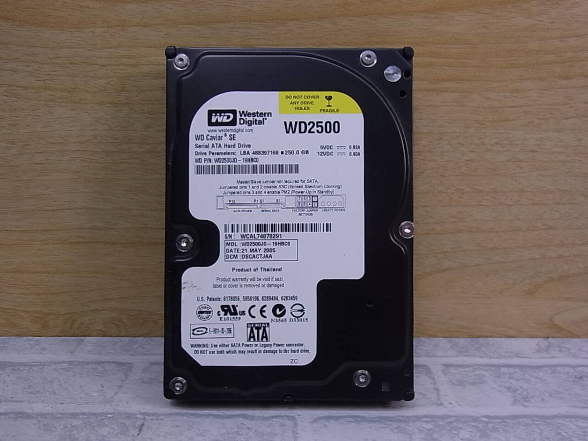 ◎K/601●ウェスタン・デジタル Western Digital☆3.5インチHDD(ハードディスク)☆250GB SATA150 7200rpm☆WD2500JD☆中古品拍卖