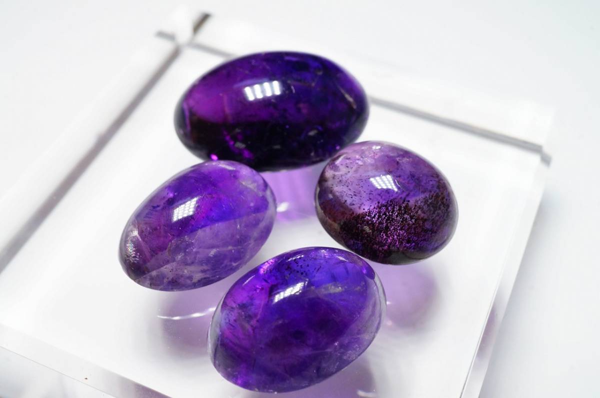 【限定特別即決価格!】希少!甲府で研磨加工!極上上品質天然アメジスト(紫水晶)高透明度ルース4個セット32.1ct拍卖