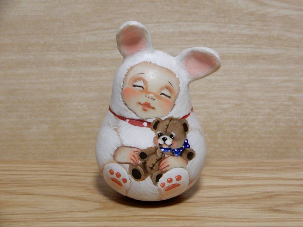 ★スヴェトラーナ・ニコラエヴァ おきあがりこぼし 着ぐるみキッズ【うさぎとクマ】作家もの matryoshka nesting dolls roly poly拍卖