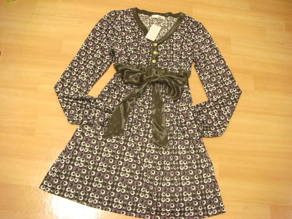 Talassio ドット バブル おリボン付きデザイン モダン ワンピース タグ付き未使用 新品 茶系拍卖