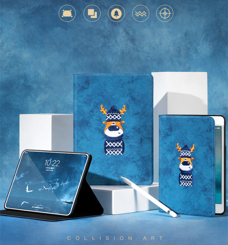 2020年 iPad Air4 ケース 10.9インチ iPad Air(第4世代)ケース カバー タブレットPC 手帳型 オートスリープ機能付き 3D 刺繍 ヘラジカ拍卖