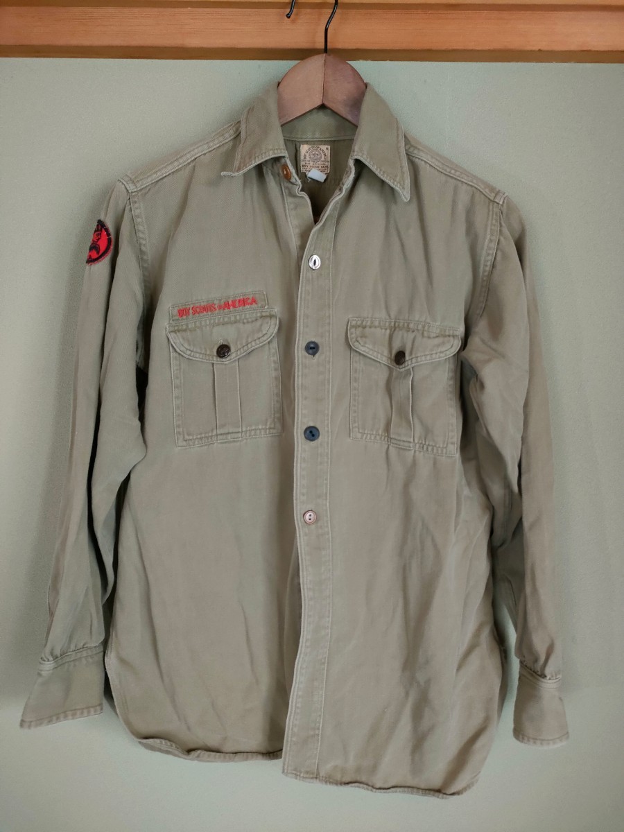 40s BSA ボーイスカウトシャツ M ミリタリー ビンテージ 刺繍タグ マチ付き チェンジボタン拍卖