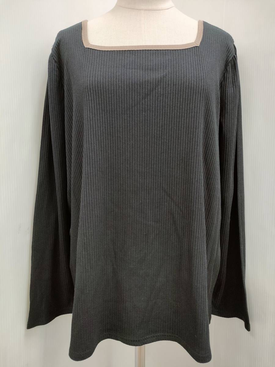 【再値下げ!即決!タグ付・未使用品】★Plaisir/プレジール★トップス Tシャツ カットソー 長袖 スクエアネック ブラック サイズ3L拍卖