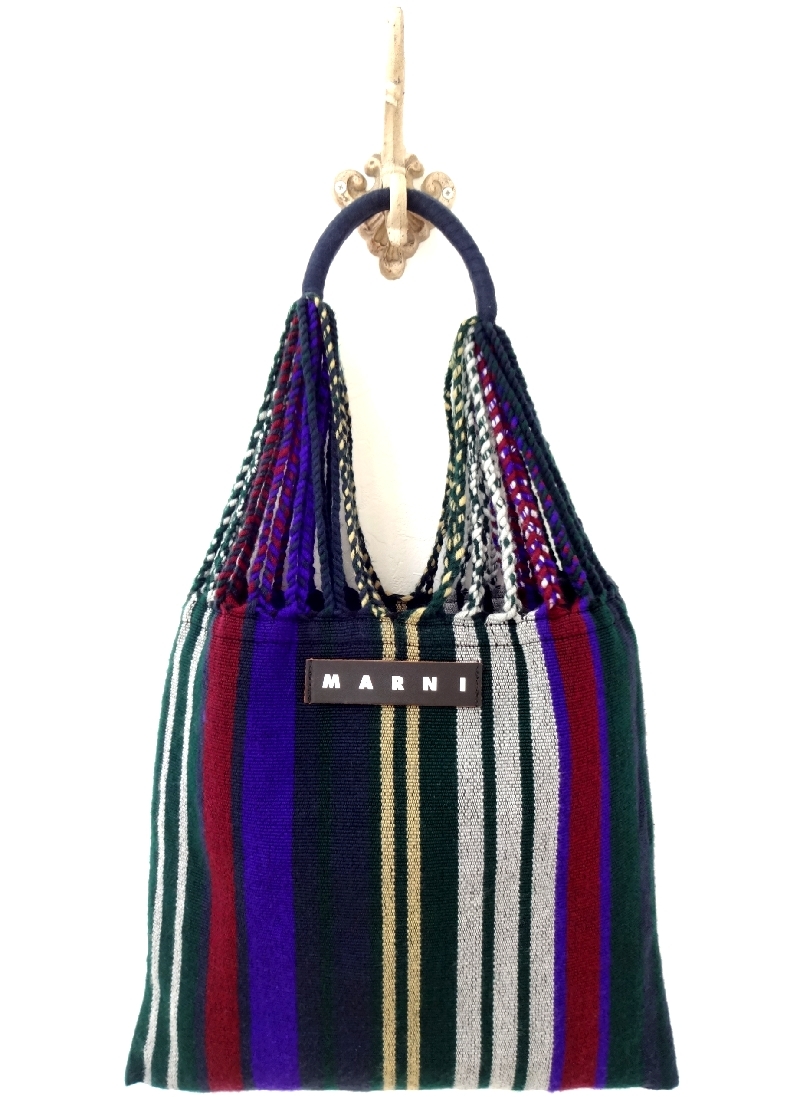 MARNI / マルニ 『 MARKET HAMMOCK BAG 』 ハンモックバッグ ストライプ コットン ハンドバッグ トート バッグ ショルダーバッグ拍卖