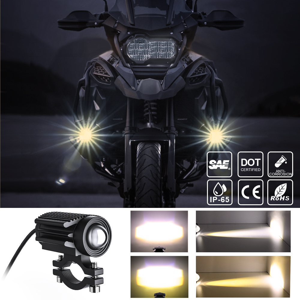 汎用 4個セット バイク用 ヘッドライト LEDプロジェクター レンズ 2色切替え ホワイト/イエロー 補助照明 ユニバーサル ヤマハ カワサキ 拍卖