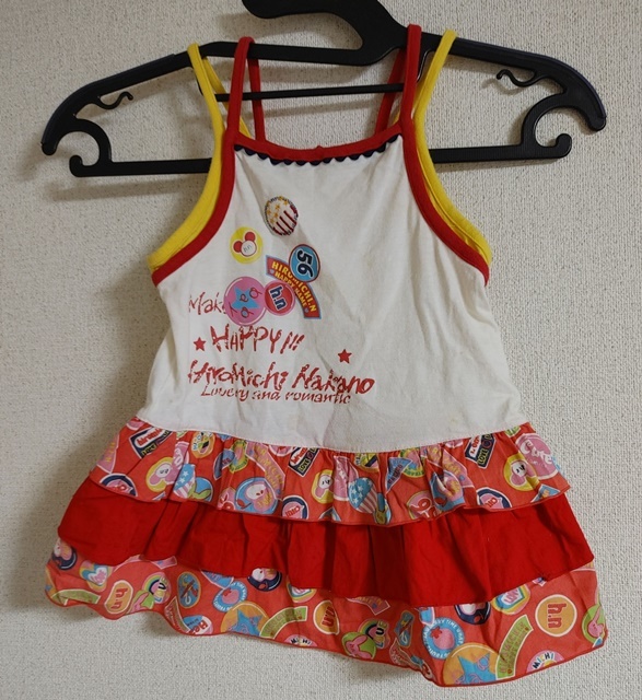 90㎝ hiromichi nakano ヒロミチナカノ キャミソールワンピース フリル 白×赤拍卖