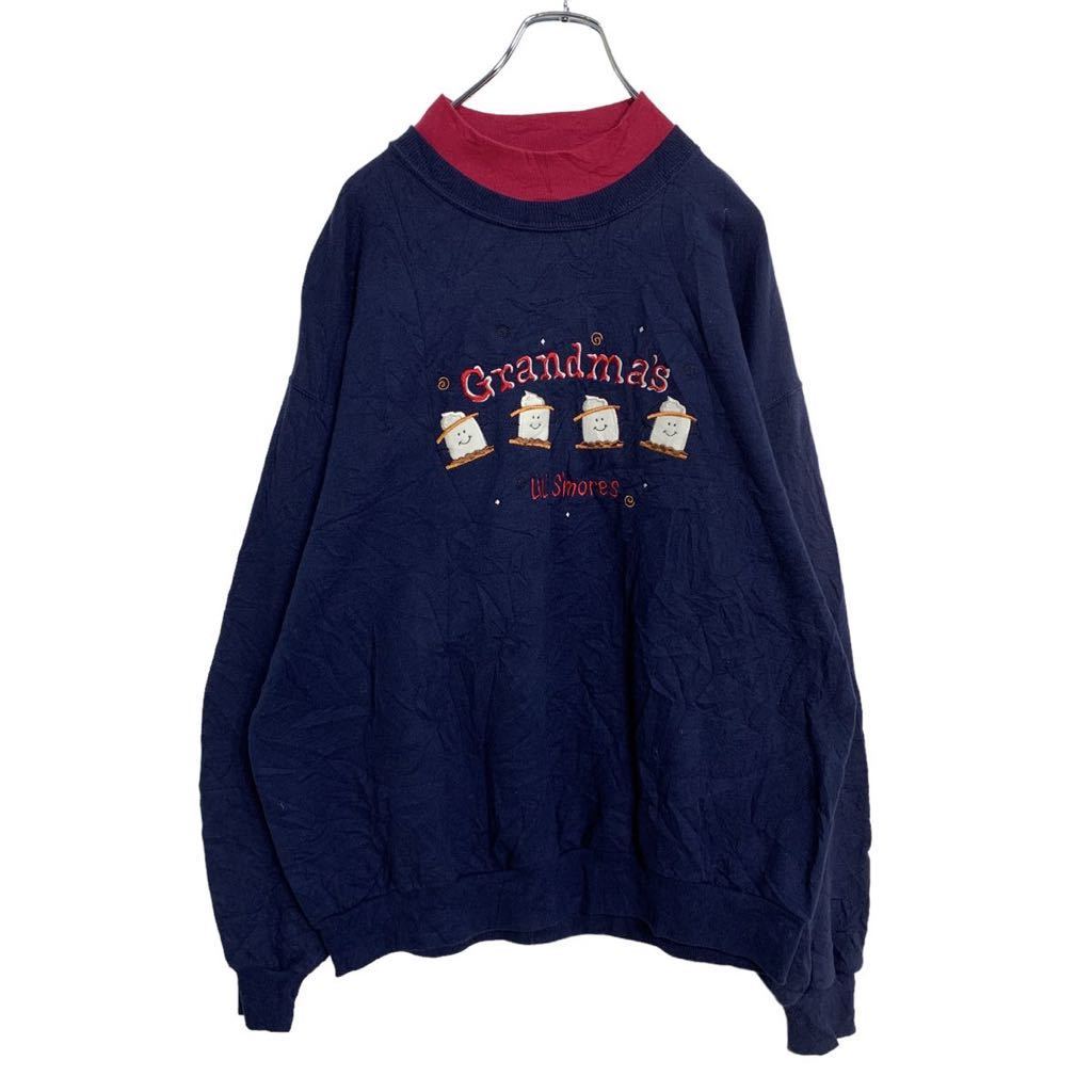 ダブルネック スウェット トレーナー ウィメンズ L ネイビー 刺繍 レトロ カントリー 80s 90s 古着卸 アメリカ仕入れ a410-5694拍卖