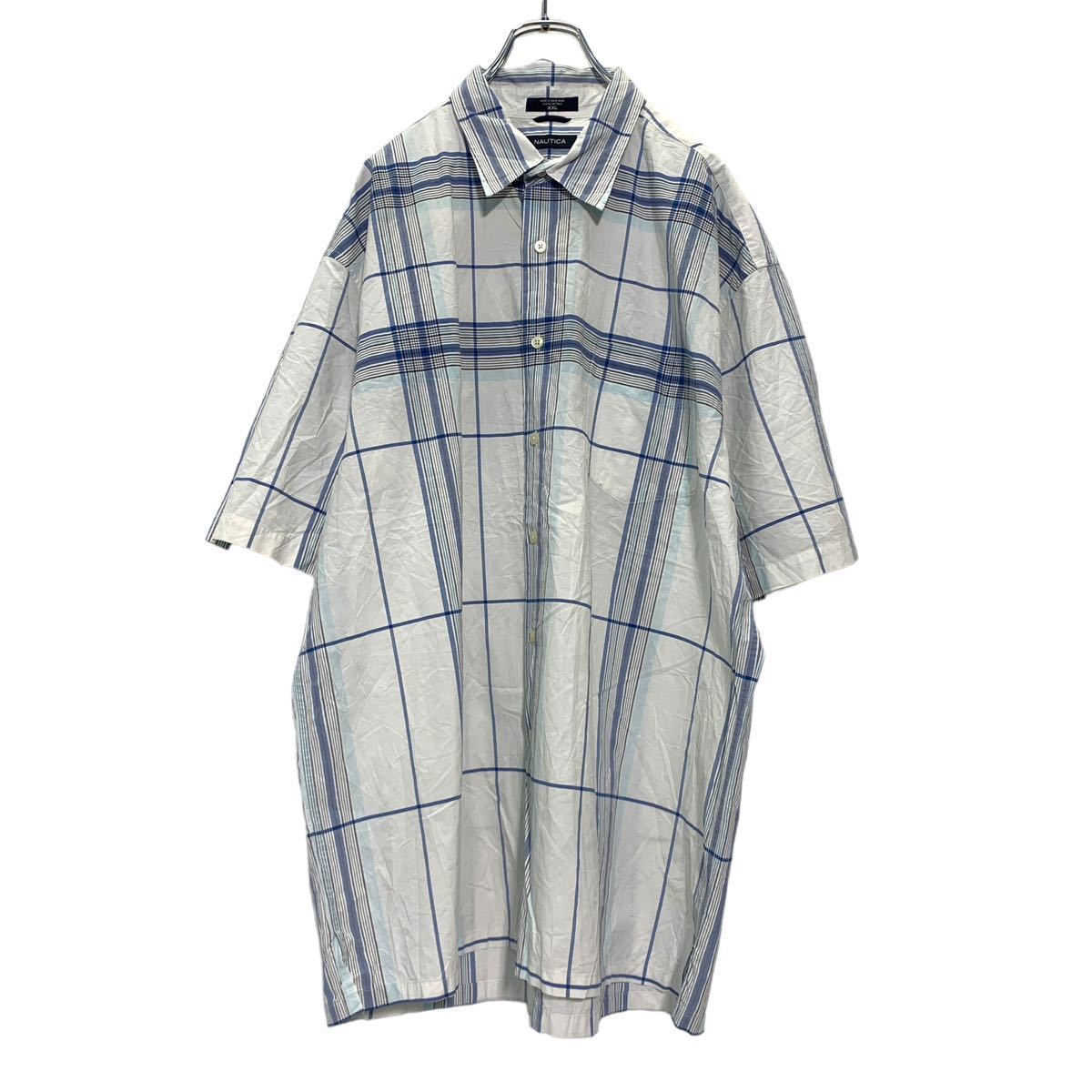 NAUTICA 半袖 チェック シャツ XXL ブルー ホワイト ノーティカ ストリート ビッグサイズ 古着卸 アメリカ仕入 a503-6565拍卖