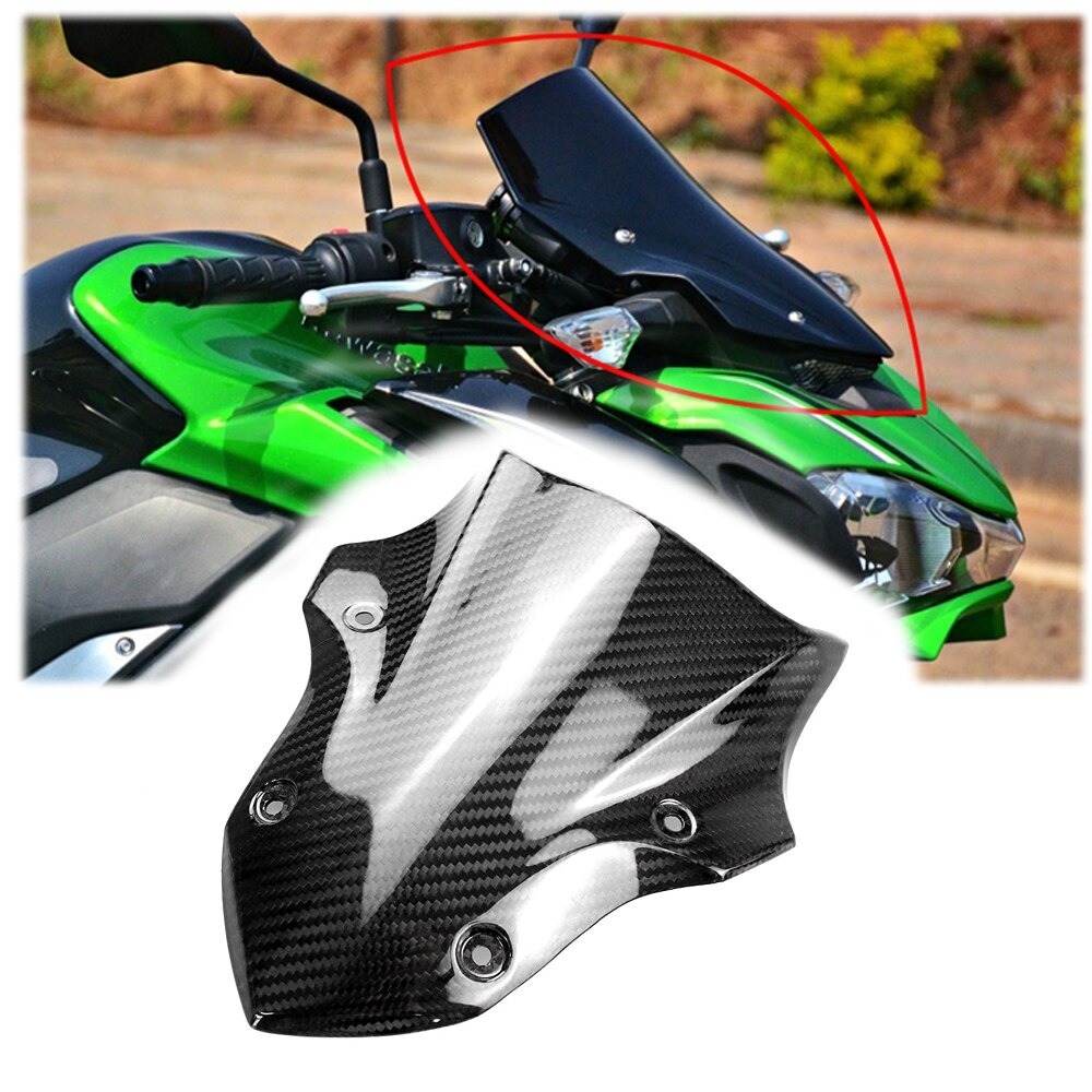 送料無料 KAWASAKI カワサキ Z900 2017-2019 カーボンファイバー フロントガラス ウィンド シールド プレート デフレクター拍卖