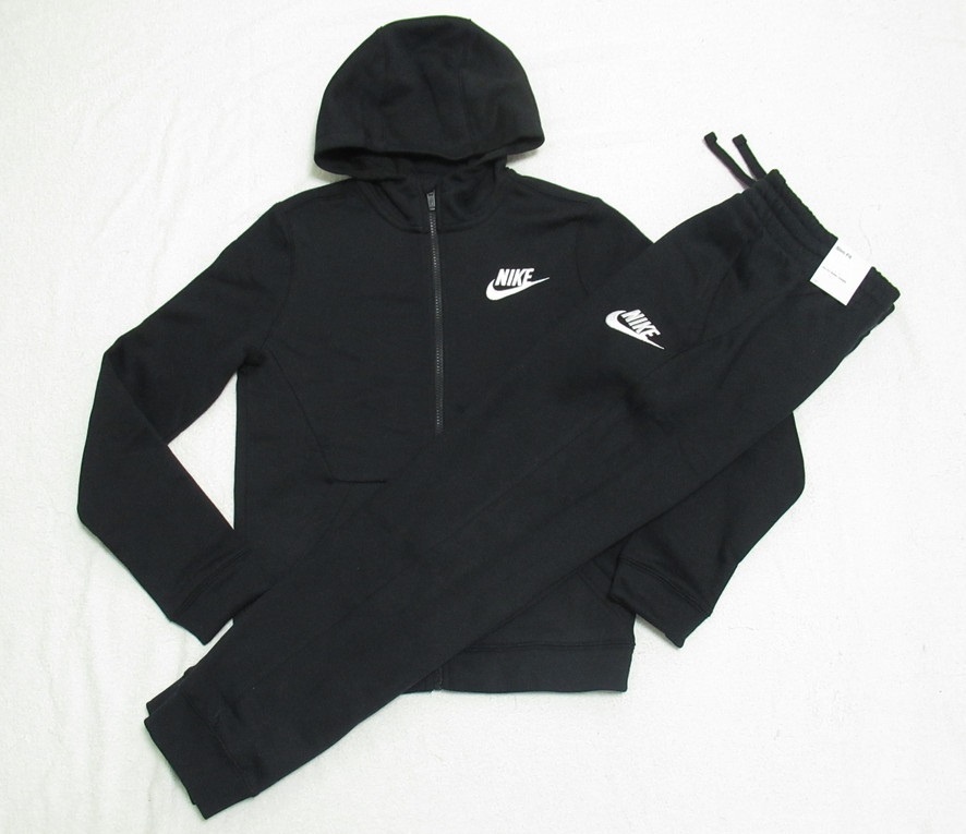 NIKE キッズ スウェット パーカー パンツ 上下セット 黒 ブラック 160 ナイキ ワンポイント フリース セットアップ CD7401-011 CJ0170-0010拍卖