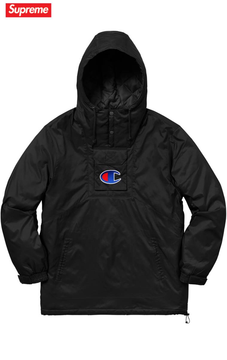 新品 未使用 国内正規品 ◆ Supreme/Champion Pullover Parka Black/黒 18SS week5 サイズM ◆ 代官山店舗購入 半タグ付き拍卖