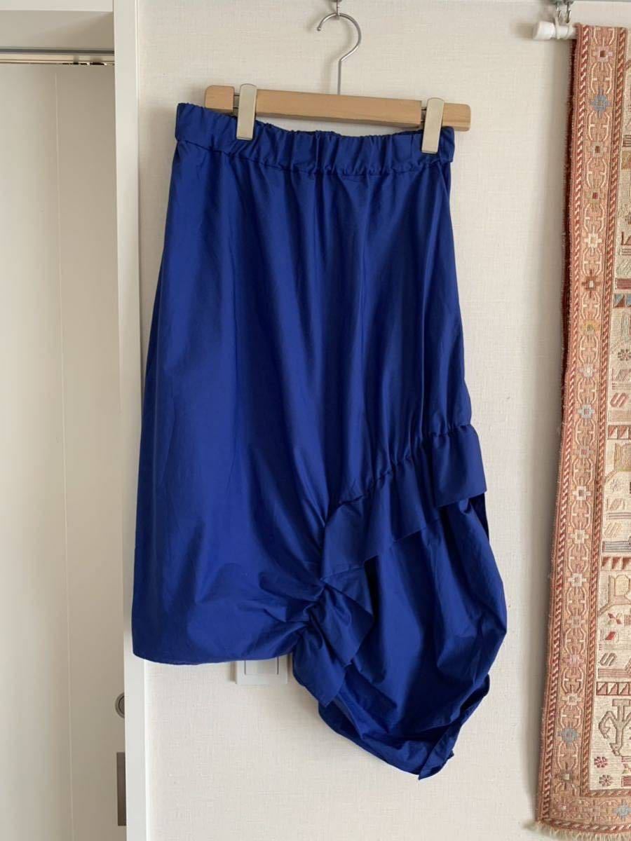 美品 マルニ コットン 青 スカート 綿 MARNI シャーリングスカート ウエストゴム ☆拍卖