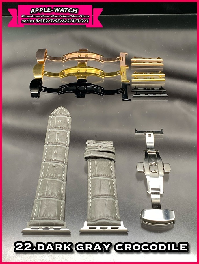 グレー 本革 牛革 クロコダイル アップルウォッチ バンド ベルト applewatch 49mm 41mm 45mm 38mm 40mm 42mm 44mm拍卖