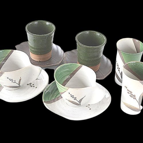 福袋 高級 美濃焼き 和食器 10点セット 織部緑系 002拍卖