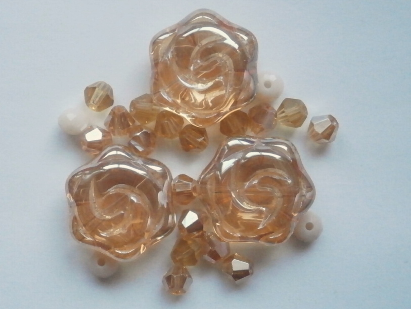 ガラスビーズ★ローズ★ブラウン系★3拍卖