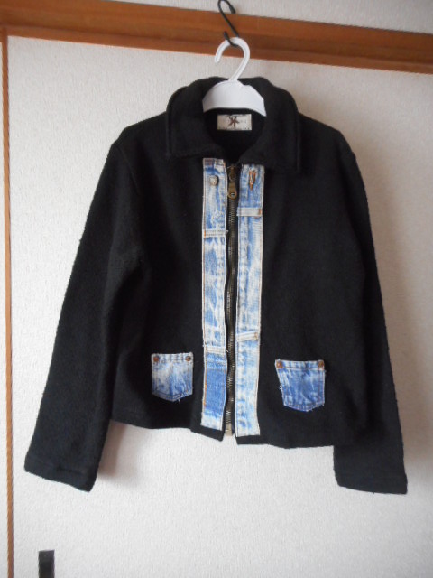 ★美品★リメイクジーンズ・デニムがついたジャケット・上着 黒拍卖