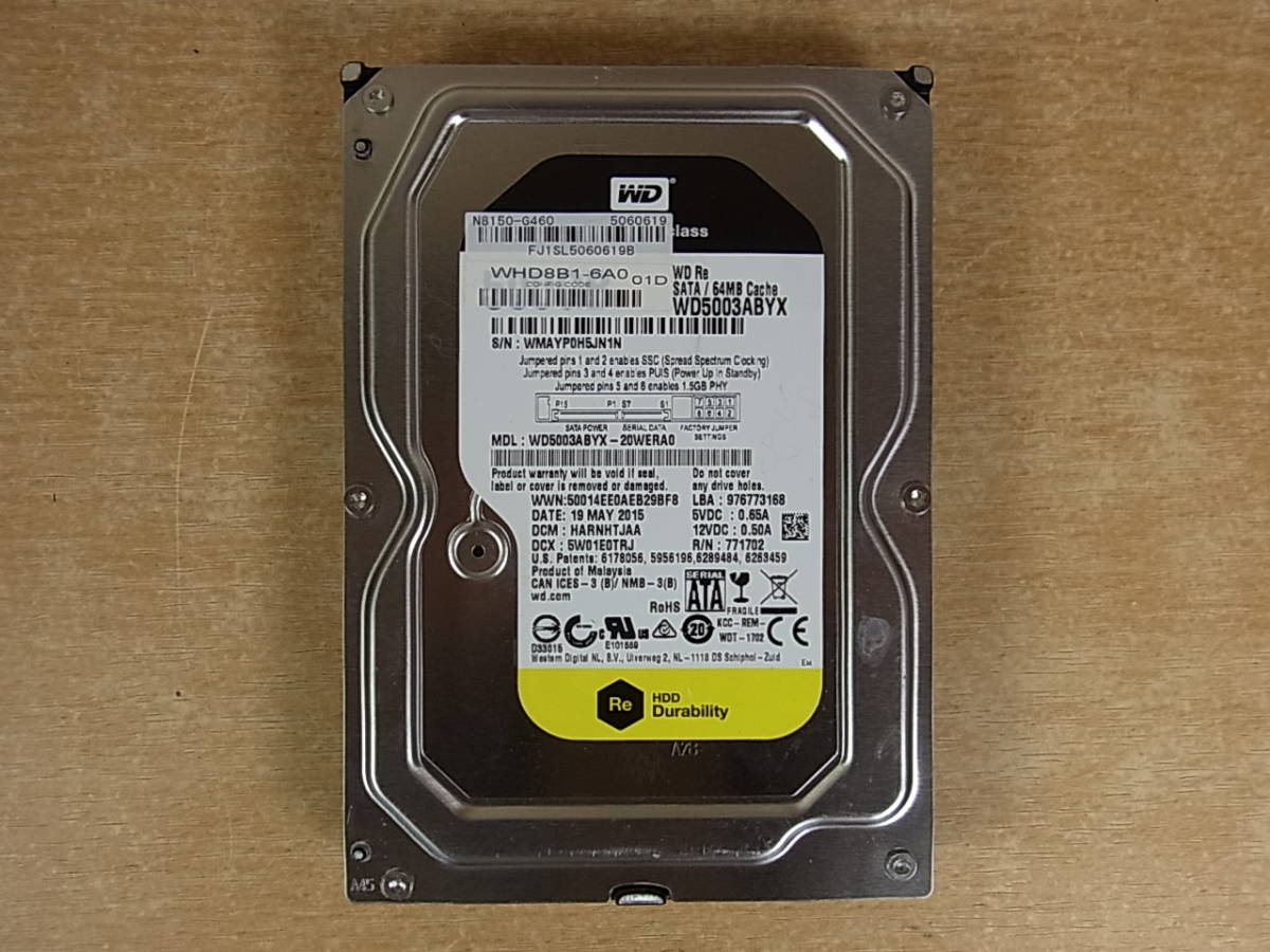 ◎F/618●ウエスタン・デジタル Western Digital☆3.5インチHDD(ハードディスク)☆500GB SATA300 7200rpm☆WD5003ABYX☆中古品拍卖