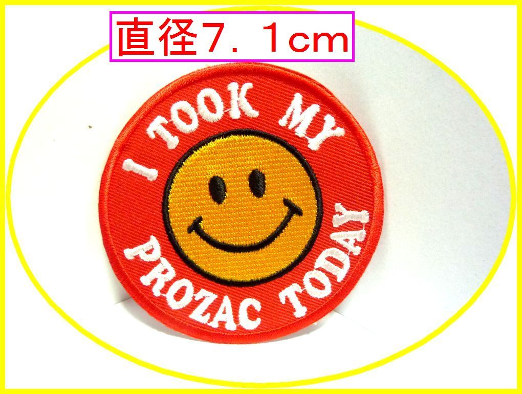 アイロン 接着 刺繍 ワッペン!スマイル 丸型 赤色! ワンポイント 雑貨 アメ雑 ファッション 入園 入学 幼稚園 運動会拍卖