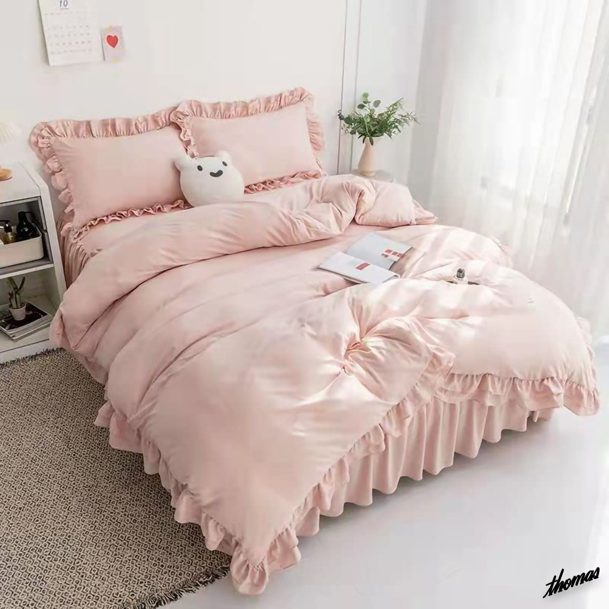 ◆可愛い姫系フリルデザイン◆ ピンク 布団カバー 4点セット セミダブルサイズ 洗える 模様替え ベッドシーツ 枕カバー ベッドスカート拍卖