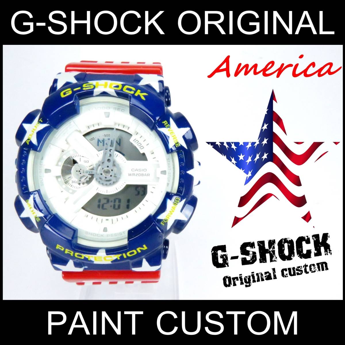 【送料無料】 Gショック カスタム 星条旗 GA-110 アナデジ エアーブラシ 塗装 アメリカ フラッグ 1点物 限定 G-SHOCK ビックフェイス USA拍卖