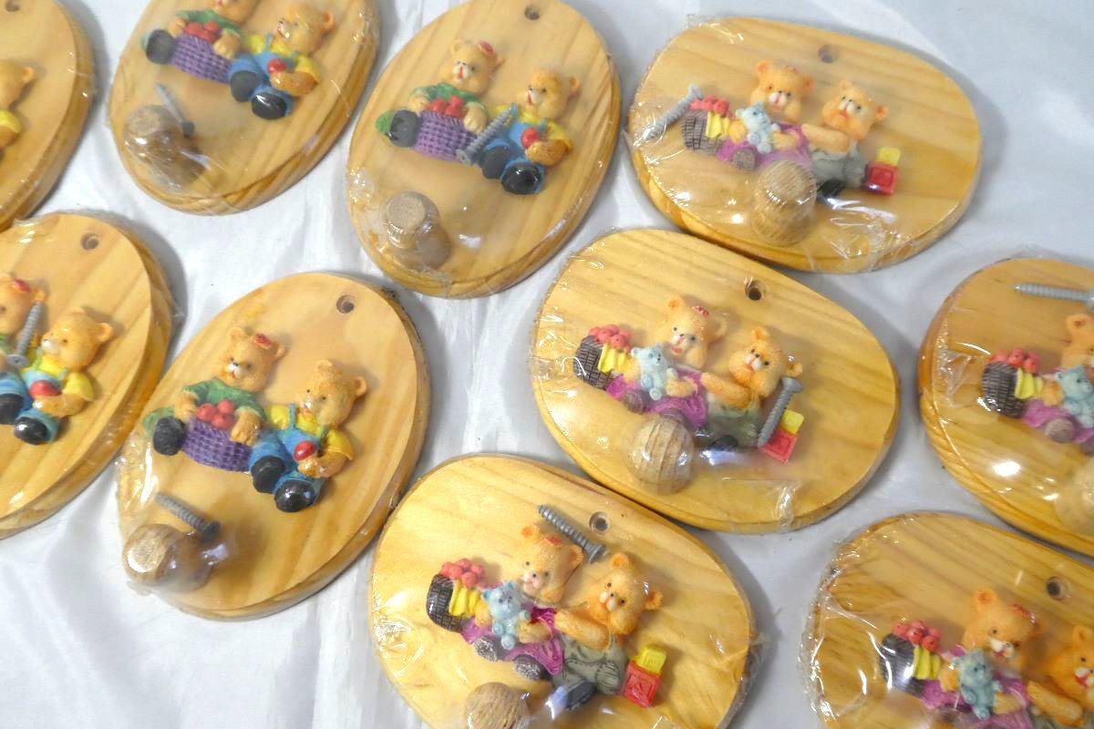 Й★F④★くまさんファンシーフック★壁掛フック★10個セット★楕円型★木製★松★未使用品★拍卖