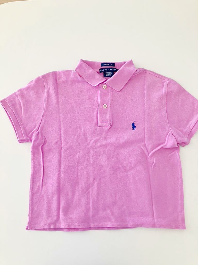 訳ありRalphLaurenラルフローレン 半袖 ポロシャツ 鹿の子 ピンクパープル色 欧米サイズS 日本Lくらい拍卖