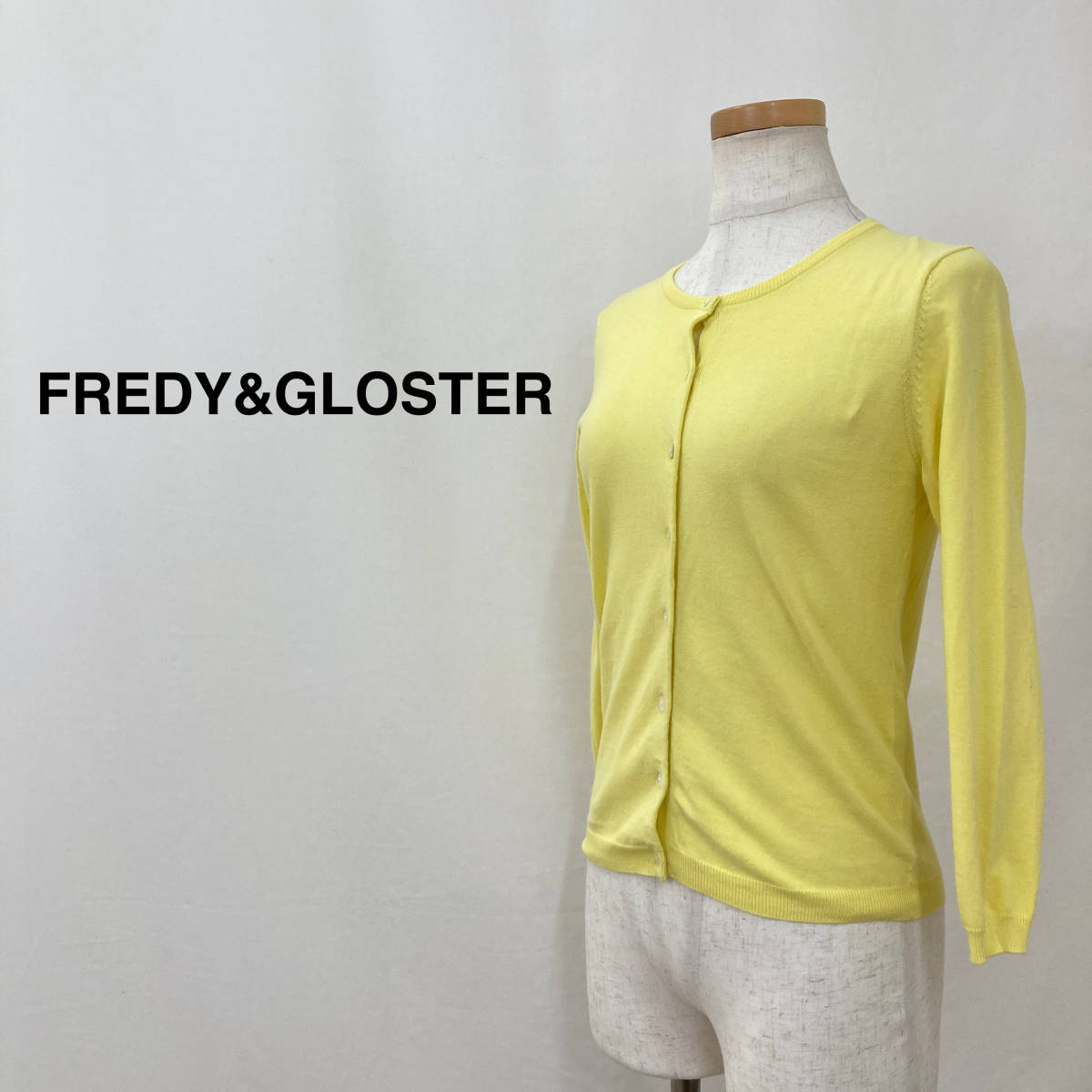 (F11-0595)FREDY&GLOSTER フレディ&グロスター シェルボタンカーディガン イエロー レディース拍卖