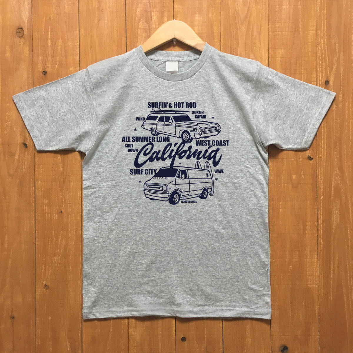 ■SURFIN' & HOT ROD Tシャツ■ XLサイズ(グレーxネイビー)アメリカ アメ車 ダッジバン フルサイズバン サーフィン モパ- MOPAR拍卖