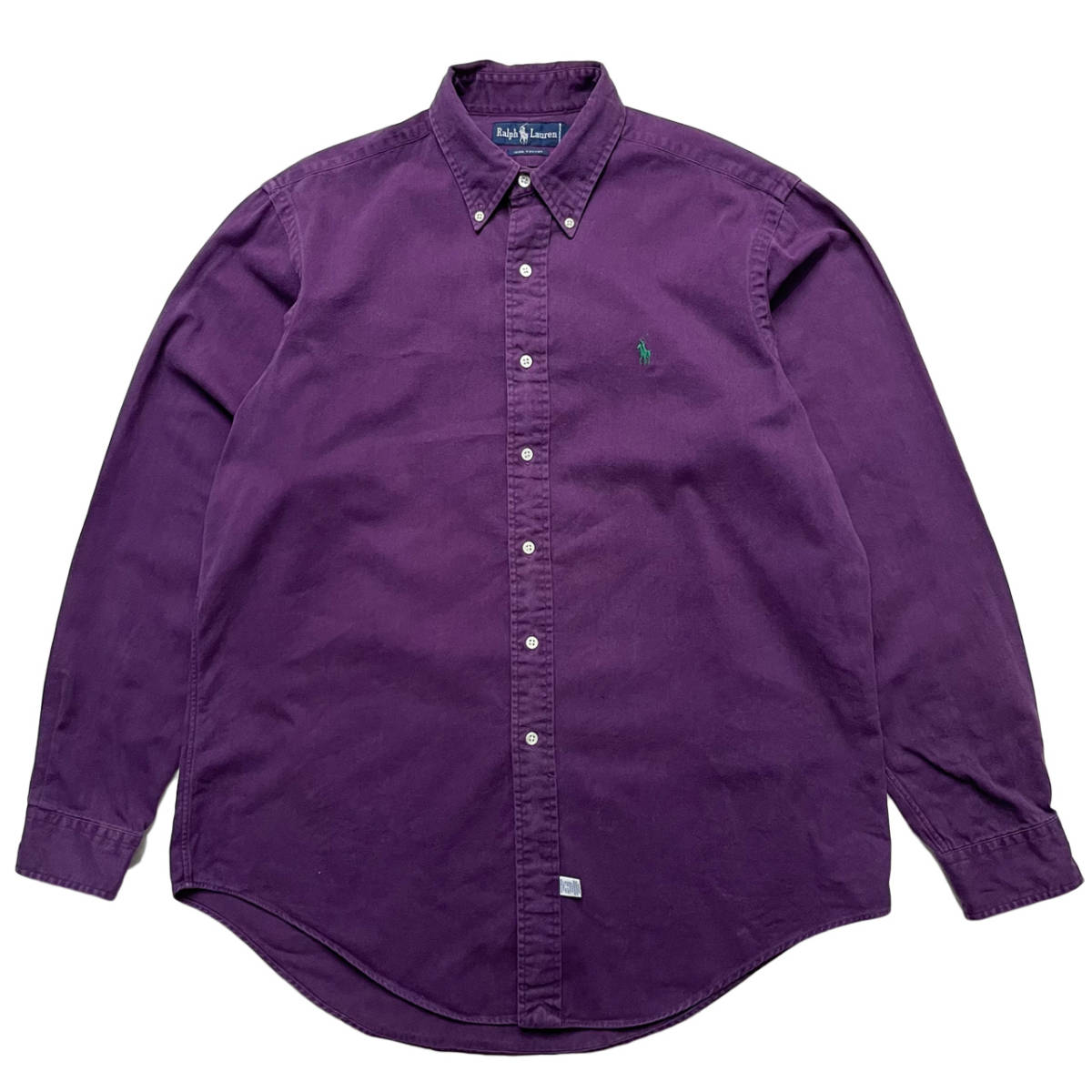 ビンテージ 90s ポロラルフローレン 無地 紫 ボタンシャツ シンガポール製 サイズ L拍卖